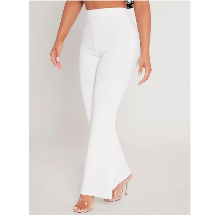 ZAARA High Waist Flare Pants - Stretchable Ribbed Fabric - pants for womens