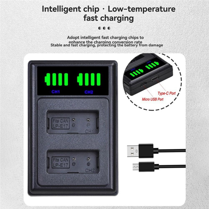 LCD%20Dual%20Battery%20Charger%20for%20250D%20200D%20M3%20M6%20750D%20760D%20T6i%20T6s%20800D%208000D%20Kiss%20X8i%20Cameras-LP-E17%20LP-E17%20-%20Image%203