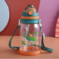 KIRATIVEYOU Water Bottle For Kids With Strap, Sipper Bottle For Kids, Cute Whale Fish, Anti-Spill, Soft Silicone Straw BPA Free Cartoon Design One Touch Open Water Bottle For School (550ml) (Green).
