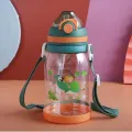 KIRATIVEYOU Water Bottle For Kids With Strap, Sipper Bottle For Kids, Cute Whale Fish, Anti-Spill, Soft Silicone Straw BPA Free Cartoon Design One Touch Open Water Bottle For School (550ml) (Green). 