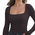 Exclusive Imported Premium Quality Rib Knit Square Neck Long Sleeve Long Top for Women's.