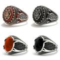 Retro Handmade Islamic Men Ring Vintage Turkish Double s Black Red CZ Stone Ring Punk 2023 Trendy Religious Muslim Jewelry.