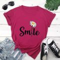 Women T Shirt Smile Daisy Print Tshirt Women Short Sleeve O Neck Loose T-shirt Ladies Summer Causal Tee Shirt Clothes.