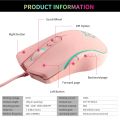 USB Wired Gaming Mouse Pink Computer Professional E-sports Mause 2400 DPI Colorful Backlit Silent Mice for Lol Data Laptop Pc. 