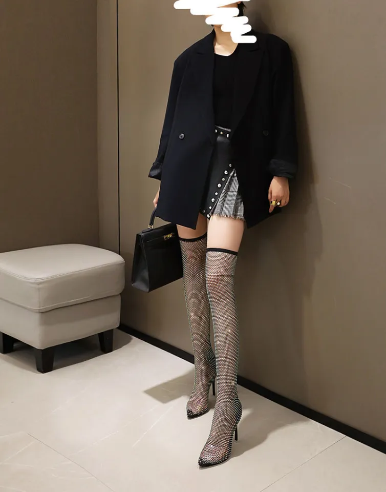 Rhinestone High Heel Shoes Women2023Summer New over-the-Knee Boots