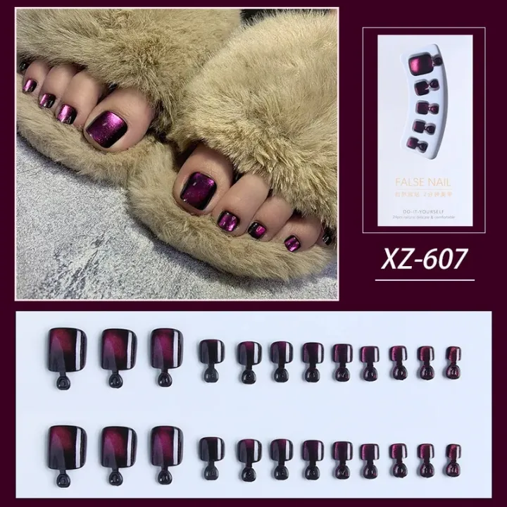 24pcs%20Glitter%20Purple%20Aurora%20y2k%20False%20Toe%20Nails%20with%20Designs%20Cat's%20Eye%20Foot%20Nails%20Full%20Cover%20Press%20on%20Square%20Feet%20Nail%20Tips%20-%20Image%203