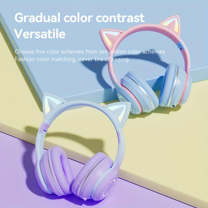 Wireless Cat Ear Headphones with LED Lights Mic Perfect