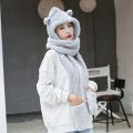 Harajuku Cute Bear Ear Scarf Hijab Hat Gloves Female One-piece Cap Winter Warm Plush Shield Streetwear Ladies Accessories. 