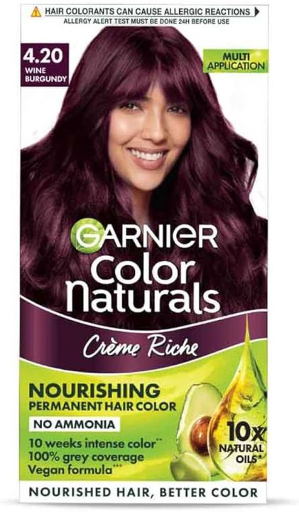 Garnier, Hair Colouring Creme, Long-lasting Colour, Smoothness & Shine, Color Naturals, Shade: 4.20 Wine Burgundy, 70ml + 60g