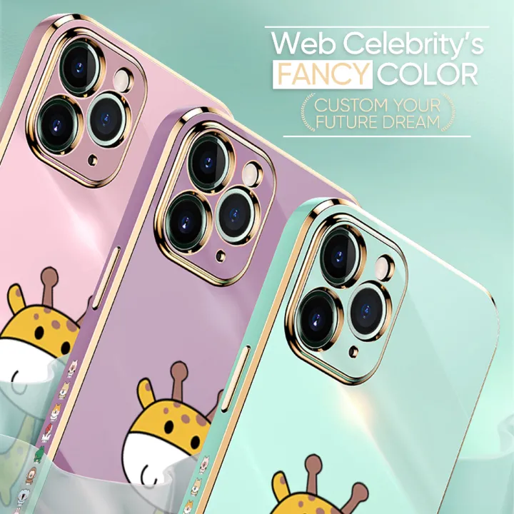 Luxury%206D%20Plating%20Case%20for%20iPhone%20X%20Color%20Cute%20Giraffe%20Side%20Pattern%20Back%20Cover%20Soft%20Silicone%20Square%20Frame%20Shiny%20Bling%20Phone%20Cases%20+%20Free%20Lanyard%20-%20Image%205