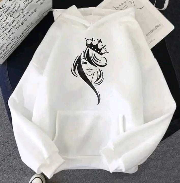 off-white Color printed (Queen) Hoodie 320 GSM Fully Cotton Fabrics Suitable for Men Women Girls Ladies Hoodie by Tajkiya Fashion