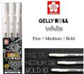 Sakura Gelly Roll Pen White Fine Medium Bold 3 Pen Set.