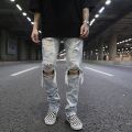 Bottom Zipper Knee Holes Denim Jeans Destroyed Ripped Slim Mens Biker Jeans New Men Fashion Streetwear Hip Hop Pants Joggers. 