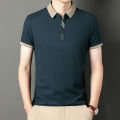 Korean Handsome New 2024 Summer Ice Silk Polo Shirt Loose Breathable Short Sleeved Thin Polo Striped Casual Tops Men's Clothing.