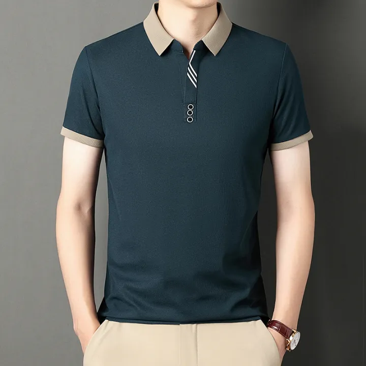 Korean%20Handsome%20New%202024%20Summer%20Ice%20Silk%20Polo%20Shirt%20Loose%20Breathable%20Short%20Sleeved%20Thin%20Polo%20Striped%20Casual%20Tops%20Men's%20Clothing%20-%20Image%207