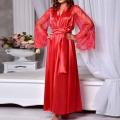 Women Silk Satin Night Robe Nightgown See-through Long Sleeve Lace Gown Bathrobe Dress for Women Wedding Nightdress Lngerie.