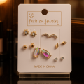 Trendy 6 Pair Stud Earring Set for Women & Girls – Blue Floral, Pearl, and Gold Design, Fashion Jewelry Gift Set.