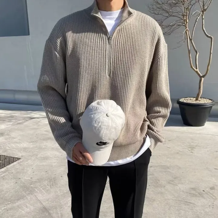 Autumn%20Winter%20Stand-up%20Collar%20Half-zip%20Sweater%20Men's%20Handsome%20Loose%20Casual%20High%20Street%20Sweaters%20Men%20Pullovers%20Male%20Clothes%20-%20Image%202
