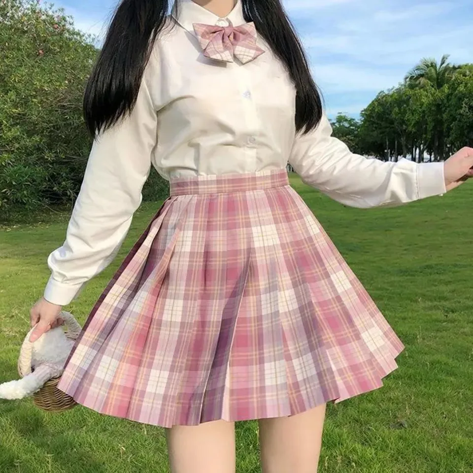 Korean Fashion Plaid Skirt Pink Summer Women's Mini Skirt Harajuku