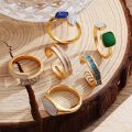 6Pcs Gold Enamel Boho Knuckle Joint Ring Set French Vintage Irregular Green Drip Oil Stacked Ring Set Trendy Layered Full Finger Jewelry Gift. 