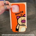 Luxury Leather Texture Skin Feel Case Compatible for IPhone 11 15 16 13 14 12 Pro Max 15 16 14 Plus XR XS X Max Fashion Lovely Hello Cartoon Pig Soft Cover.