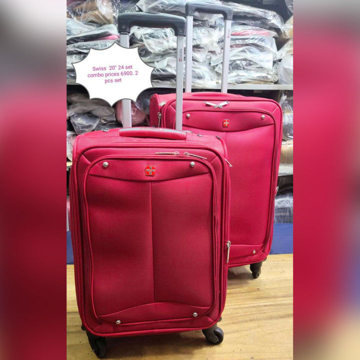 Swiss 24 20 Inch Carry On Trolley Bag Softside Spinner Luggage  4-Wheels Suitcase Built-in YiF TSA Lock Maron