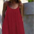 Summer Dress Beach Vacation Wear For Women Casual Sling Solid Color Sleeveless U-neck LooseMaterial Composition.