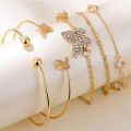 5PCS Fashion Crystal Bracelets Sets for Women Gold Layered Butterflies Pendant Charms Hand Chain Stackable Wrap Bangle Adjustable Bracelet Jewelry Accessories. 