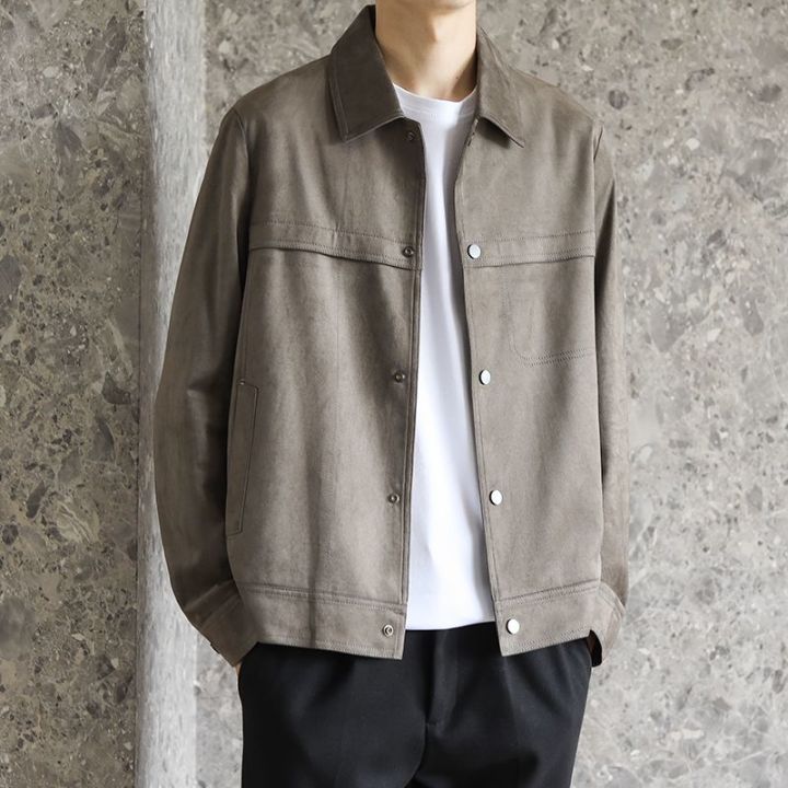 Suede%20Fabric%20Jacket%20Men's%20New%20Spring%20and%20Autumn%20Casual%20Korean%20Style%20Fashion%20Loose%20All-Matching%20Lightly%20Mature%20Men's%20Lapel%20Coat%20-%20Image%204