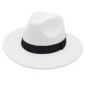 Classic Black Ribbon Women Fedora Hats Autumn Winter Gentleman Jazz Felt Hat For Men Retro Church Lady Flat Wide Brim Dress Hat. 