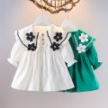 2025 new girl baby round neck dress children flowers cotton skirt 0-5 Years. 