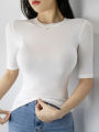 Solid Thin See Through T Shirt Women Cotton Short Sleeve Slim Basic Korean Style Clothes Tee Shirt Femme 2024 Summer Top. 
