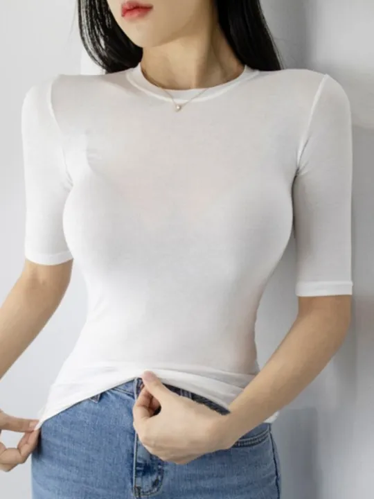 Solid%20Thin%20See%20Through%20T%20Shirt%20Women%20Cotton%20Short%20Sleeve%20Slim%20Basic%20Korean%20Style%20Clothes%20Tee%20Shirt%20Femme%202024%20Summer%20Top%20-%20Image%202