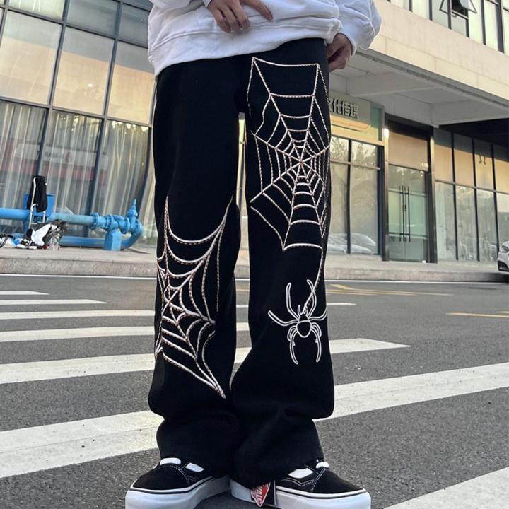 Men's Streetwear Fashion Brand Baggy Jeans Loose Floor Straight Wide Leg Cargo Pants Loose Jeans For Men Denim Trousers
