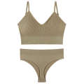 French for women with no steel ring gathered bra, thin and sexy back, triangular cup sports bra two-piece set.