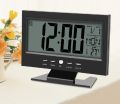 Sound Sensor Light Up LCD Digital Table Clock + Calendar Temperature Alarm Black - Wall Clock.