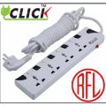 Click Safe Multi Plug 3 Pin multiplug Socket 4 Port, 3 Meter Cable, 2 pin Plug  4SKT 2P 5Y power extension cord. 