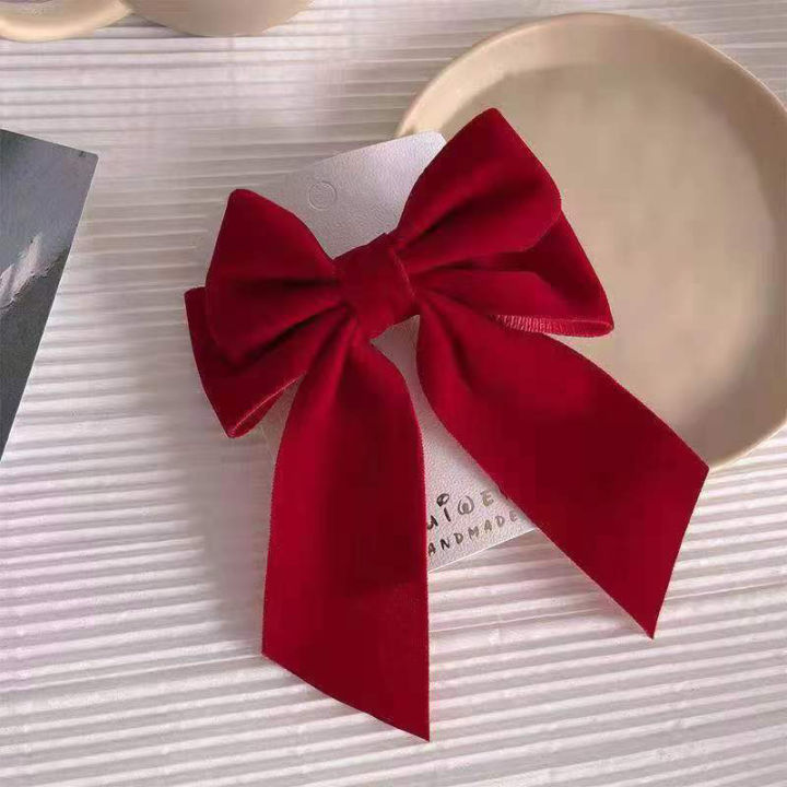 Girls%20Black%20Red%20Big%20Velvet%20Bow%20Hair%20Clip%20For%20Women%20Vintage%20Wedding%20Long%20Ribbon%20Nicle%20-%20Image%202
