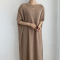 Women Summer Casual Oversized Straight Long Dress Batwing Sleeve Round Collar Pullover Solid Color Midi Dresses. 