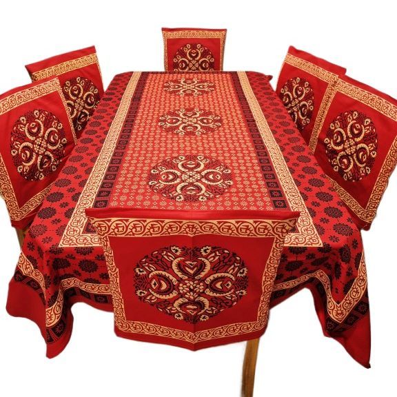 Screen%20Print%20Dining%20Table%20Runner%20And%20Chair%20Cover%20Set%20-%20Elevate%20Your%20Dining%20Table%20Decor%20With%20This%20Set%20Featuring%20A%20Screen-Printed%20Table%20Runner%20And%20Six%20Matching%20Chair%20Covers%20-%20Image%202