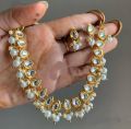 Indian Jewelry Necklaces Earrings Tikli Set Pearl Choker Wedding Bridal Women Necklace.