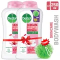 Buy 2 Get Loofah Free - Dettol Body Wash Shower Gel Skincare Rose & Sakura Blossom with 8 Hour Lasting Moisture 250ml. 