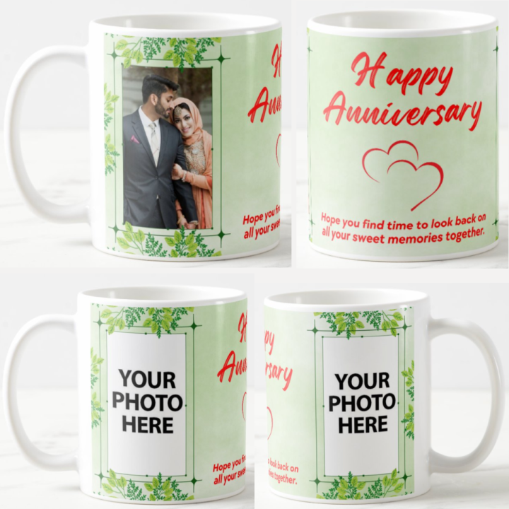 Customize Happy Anniversary White Ceramic Mug With Your Photo To Gift Your Loving One