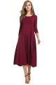 Cross-border European and American women's clothing 2024 spring new skirt fashion casual pleated three-quarter sleeve solid color swing dress. 