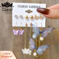 Carat 6 Pairs Drop Earrings Asymmetrical Ladies Fashion Butterfly Faux Pearl Dangle Earrings. 