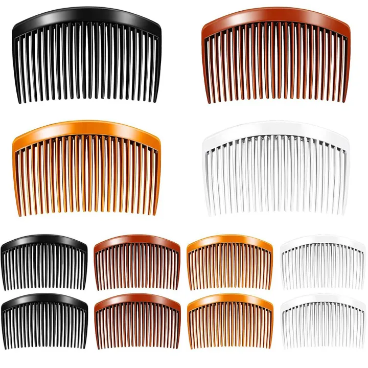 12 Pieces Plastic Side Hair Twist Comb French Twist Comb Hair Clips with Teeth for Fine Hair Accessories Women Girls, 4 Colors (23 Teeth)