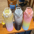 IKUNM 【limited】1 Liter Portable Water Bottle With Straw Large Capacity Gradient Plastic Water Cup With Time Mark Outdoor Fitness Sports Water Bottle BPA Free. 