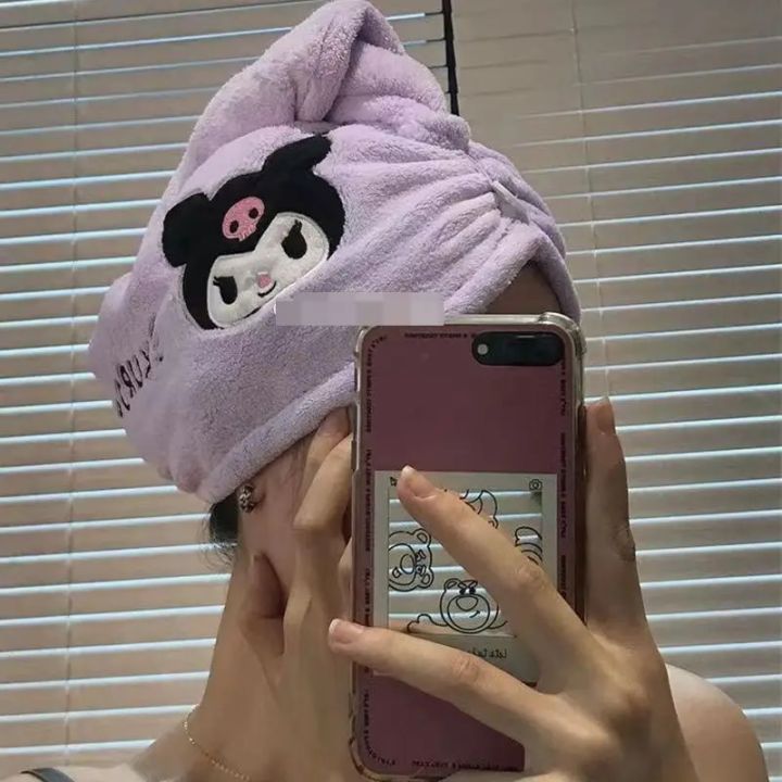 New%20Hello%20Kitty%20Bath%20Cap%20Kawaiii%20Bathroom%20Accessories%20Kuromi%20Women%20Melody%20Cartoon%20Absorbent%20Hair%20Drying%20Towel%20Hat%20Shower%20Caps%20-%20Image%204