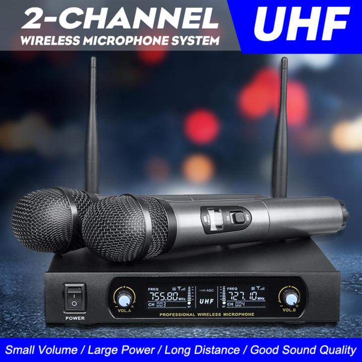 UHF Professional Dual Wireless Microphone System Kits 2 Channel Cordless Handheld Mic 110-240V + Receiver Kareoke KTV Home Party Supplies Speakers
