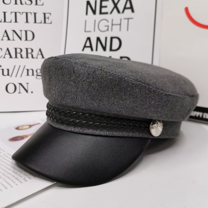 【beauty code store】Winter Women's Black Wool Military Women's Military Cap Sally Cap Girl Travel Beret Women's Hat